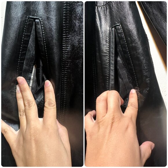 Avanti Leather Long Trench Coat Womens Medium Black Waist belt Matrix Grunge 70s - Picture 10 of 16